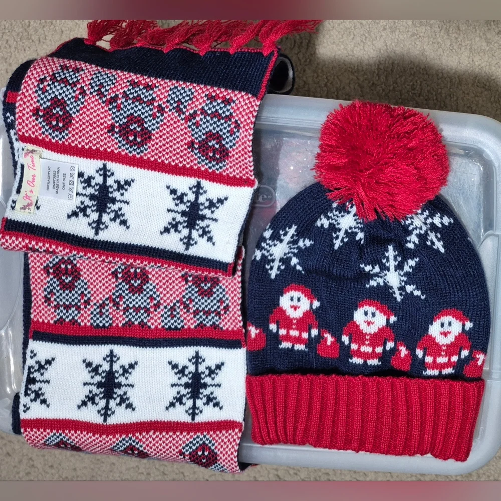 It's Our Time Knit Christmas Beanie Hat with The Scarf Set-One Size - Juniors